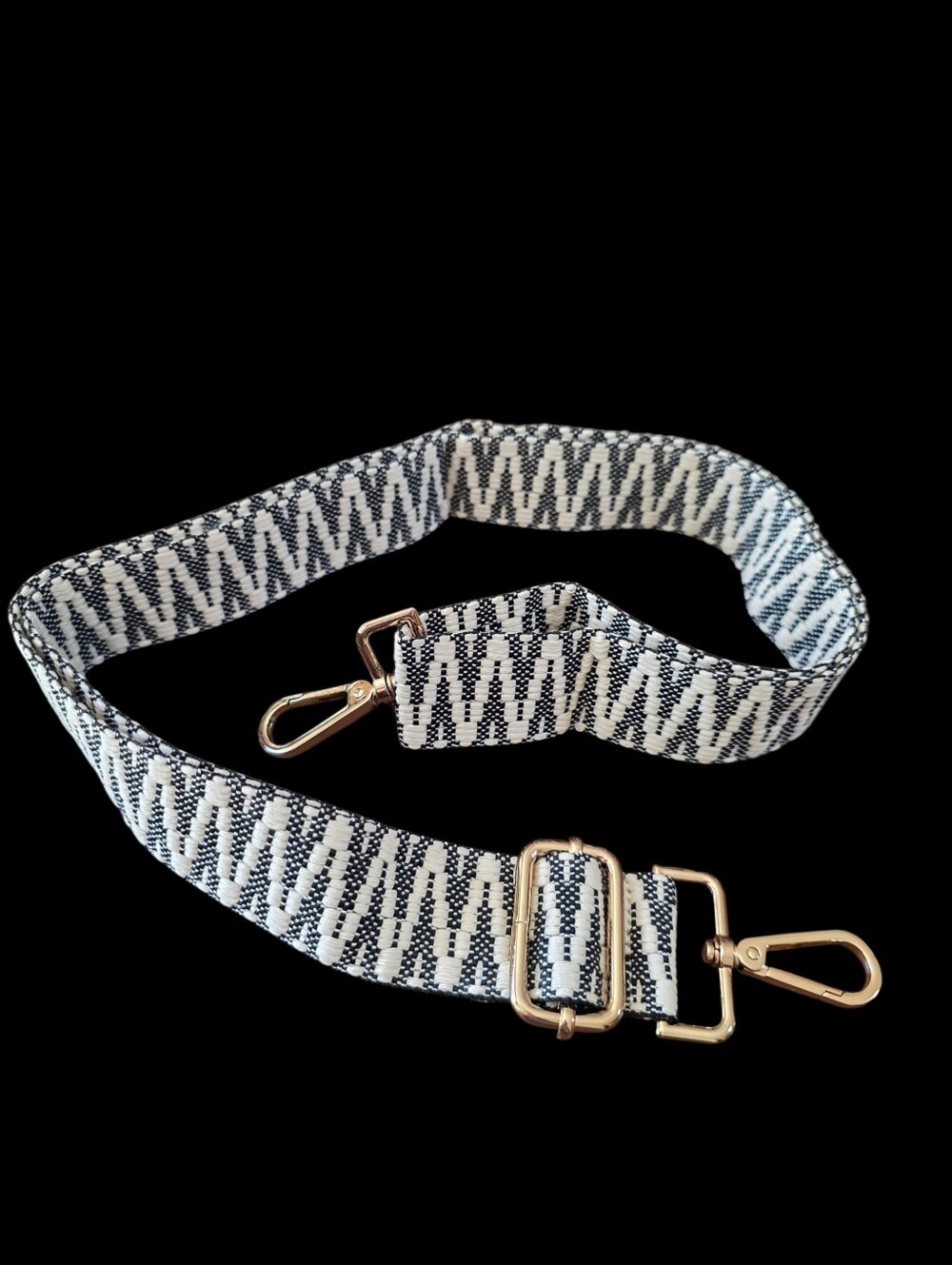 Purse Guitar Strap. Black & White Woven Bag Strap with Gold Hardware XL